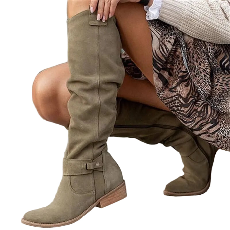 Bottes Hautes Femme Effet Daim & Fermeture Zippée Confortable-Gigié