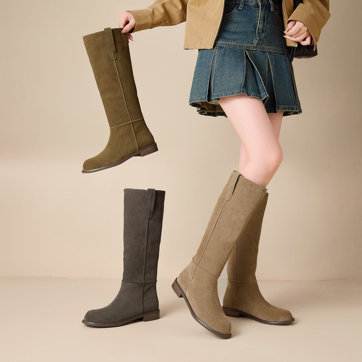 Bottes hautes en daim pour femme 16