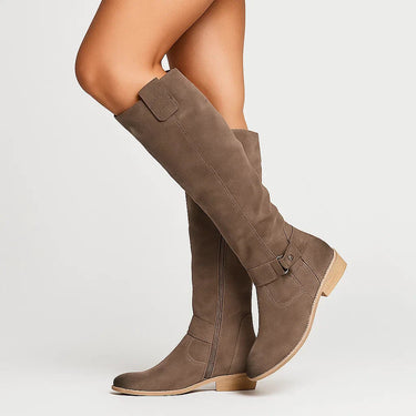 Bottes hautes en daim pour femme avec fermeture éclair latérale et talon bloc 2