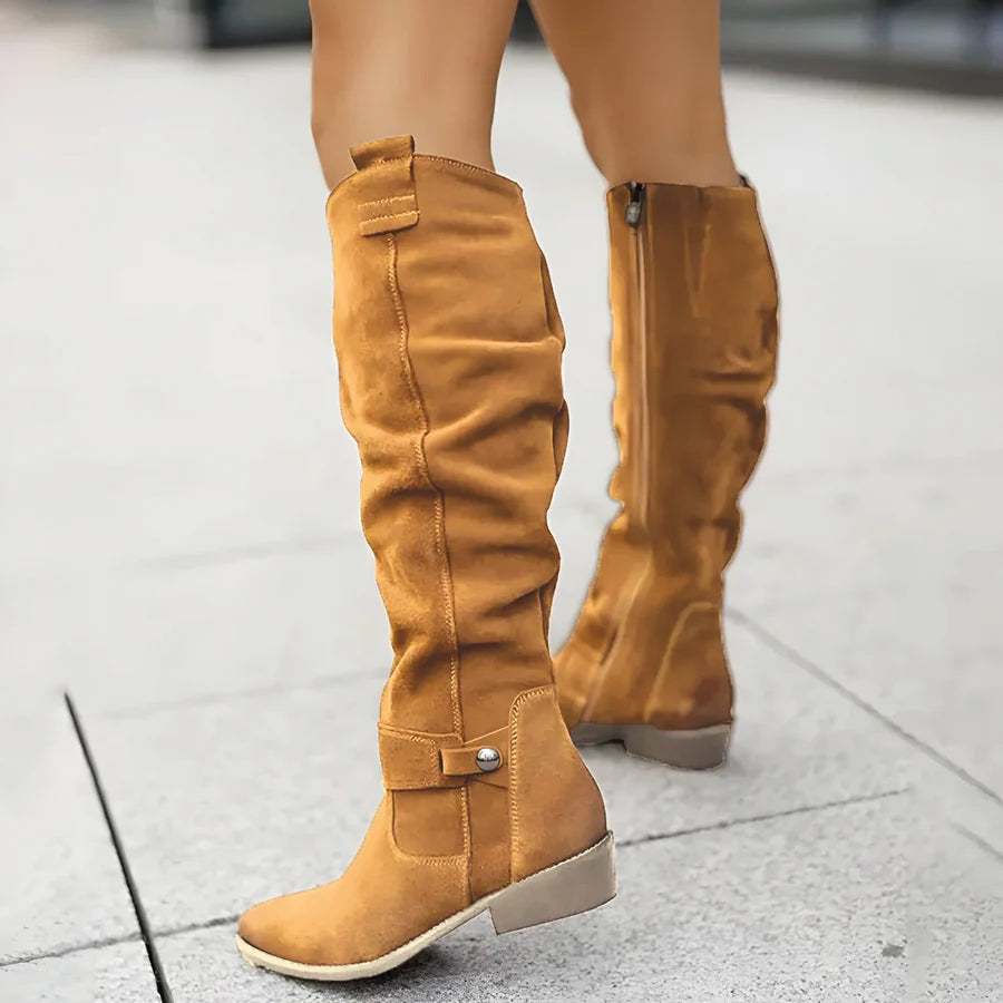 Bottes hautes en daim pour femme avec petit talon bloc 4