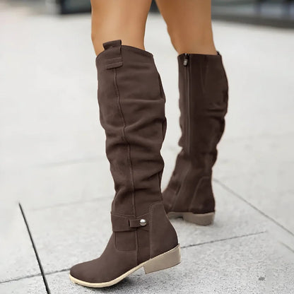 Bottes hautes en daim pour femme avec petit talon bloc 5