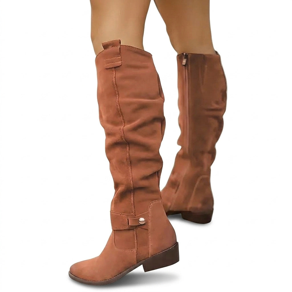 Bottes hautes en daim pour femme avec petit talon bloc 9