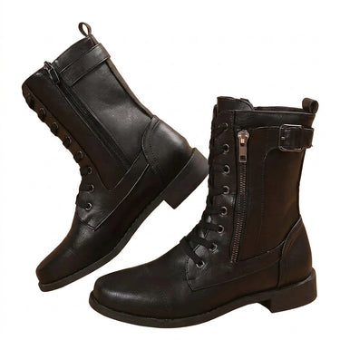 Bottes mi-mollet à lacets pour femme avec fermetures éclair latérales et boucle 2