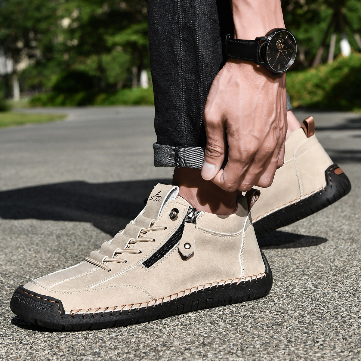 Bottines pour homme avec fermeture éclair latérale et lacets 15