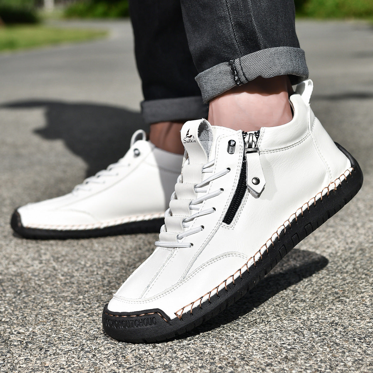 Bottines pour homme avec fermeture éclair latérale et lacets 18