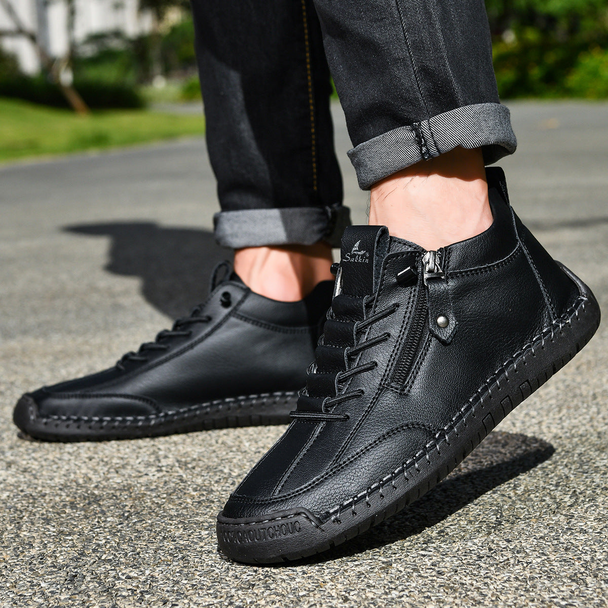 Bottines pour homme avec fermeture éclair latérale et lacets 34