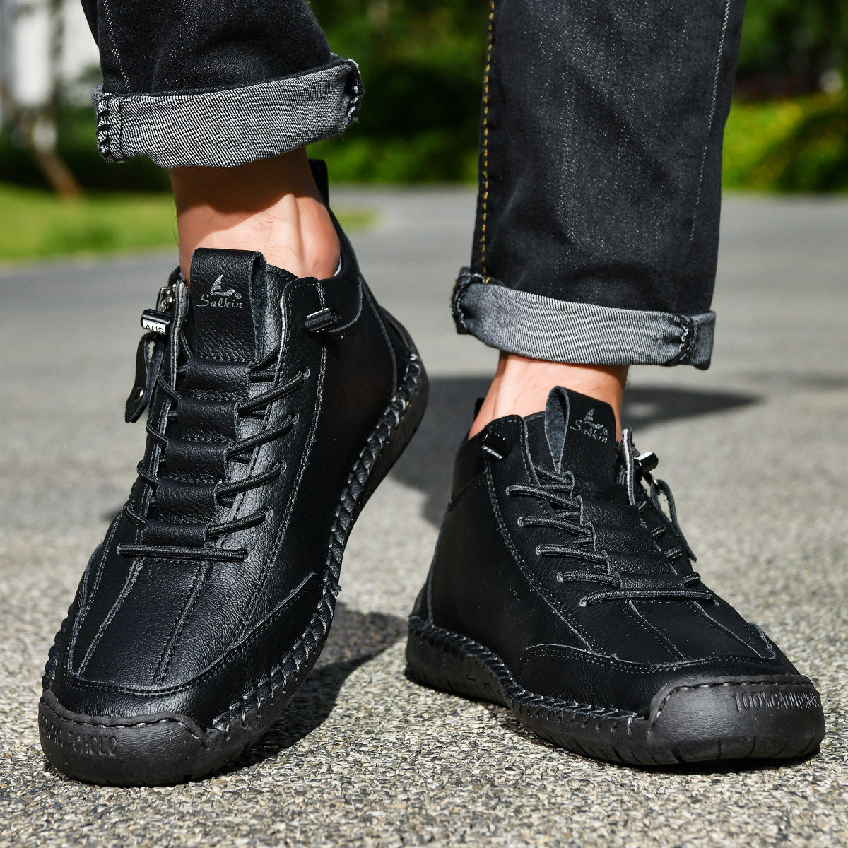 Bottines pour homme avec fermeture éclair latérale et lacets 35