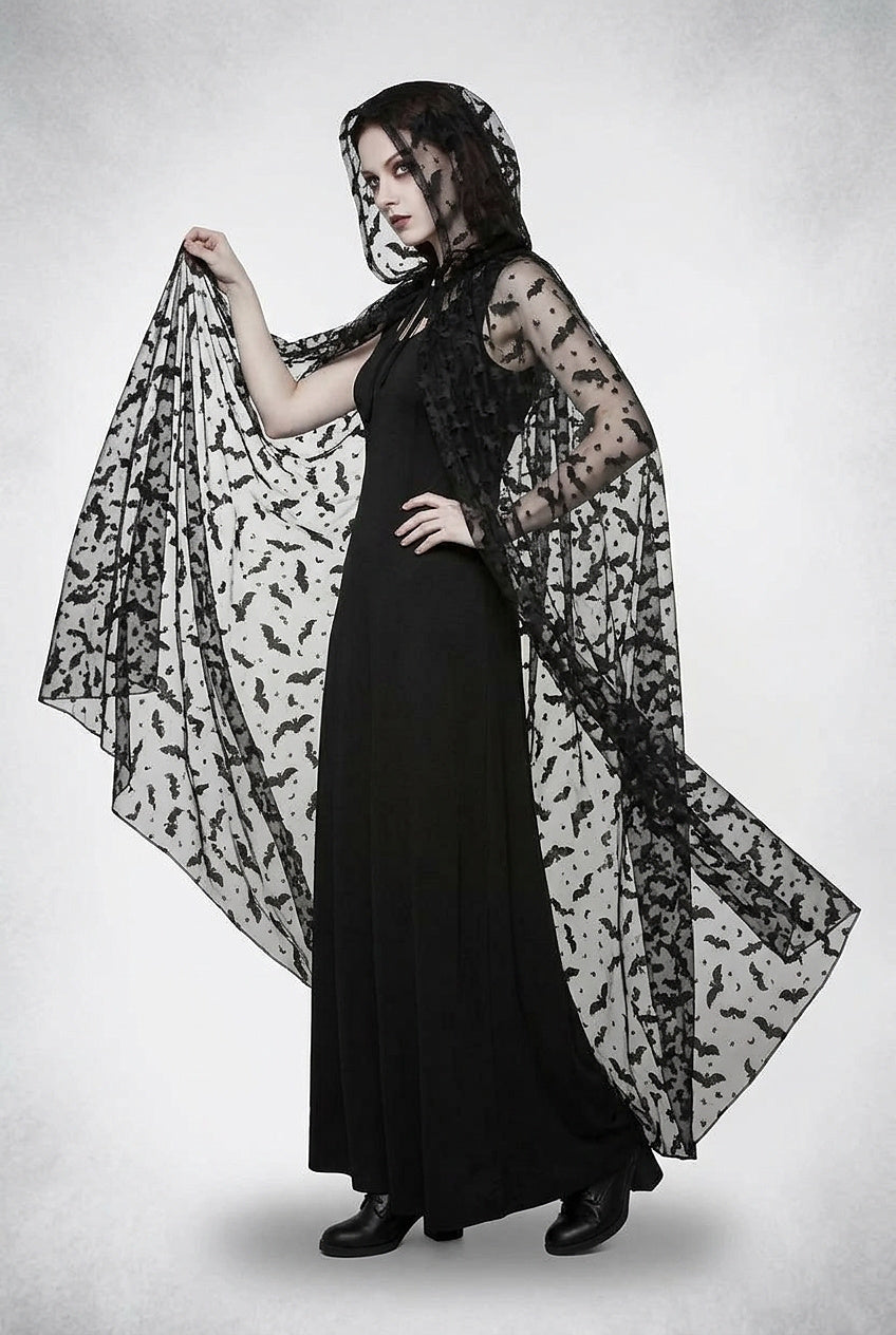 Cape à capuche transparente avec imprimé chauve-souris pour femme 2