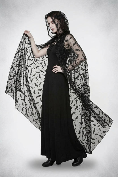 Cape à capuche transparente avec imprimé chauve-souris pour femme 2