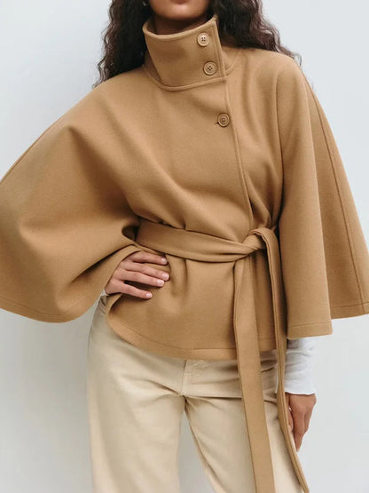 Cape pour femme avec col montant et ceinture à nouer 2