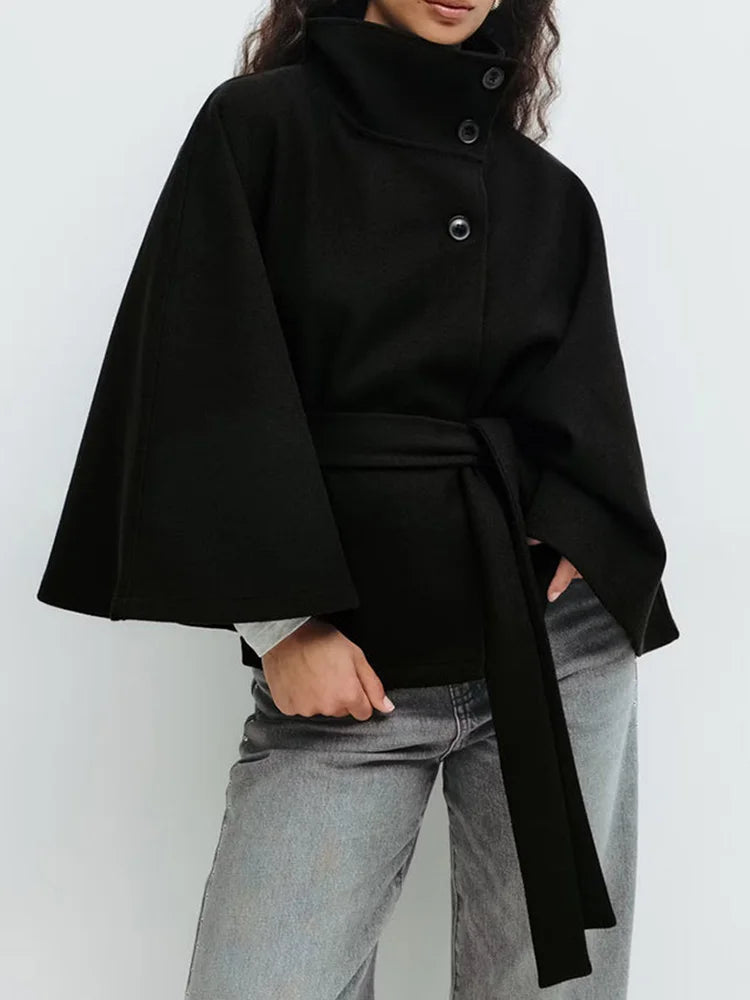 Cape pour femme avec col montant et ceinture à nouer 4