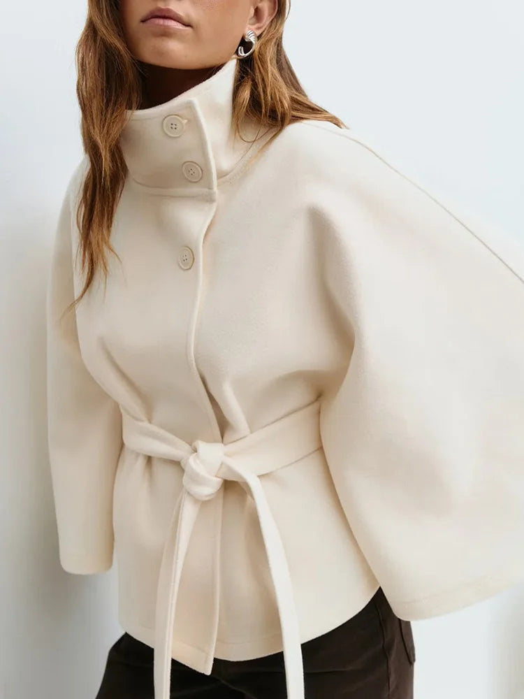 Cape pour femme avec col montant et ceinture à nouer 5