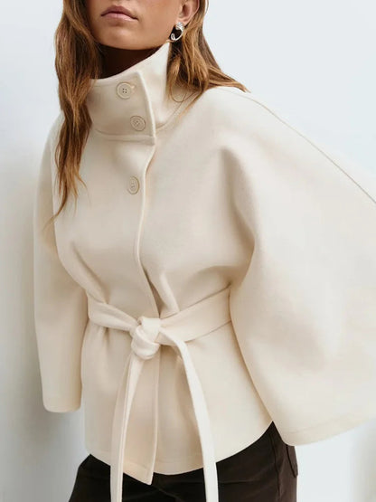 Cape pour femme avec col montant et ceinture à nouer 5