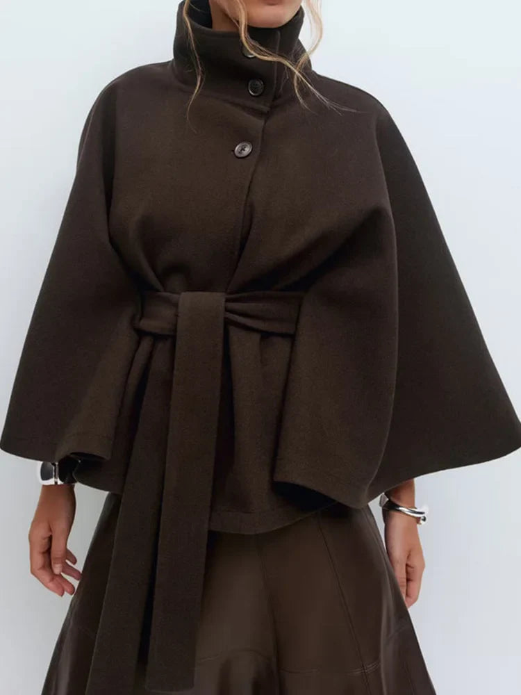 Cape pour femme avec col montant et ceinture à nouer 6