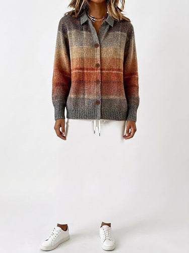 Cardigan boutonné en maille à carreaux pour femme 2