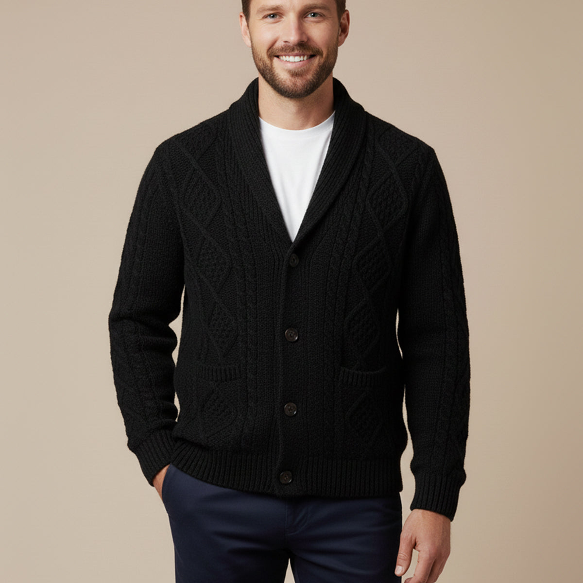 Cardigan en maille torsadée pour homme avec col châle 10