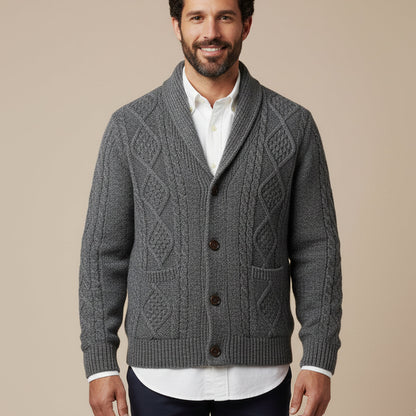 Cardigan en maille torsadée pour homme avec col châle 11