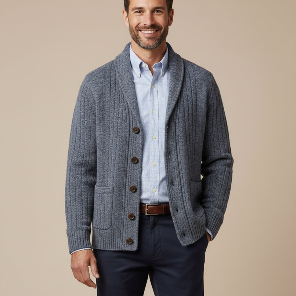 Cardigan en maille torsadée pour homme avec col châle 9