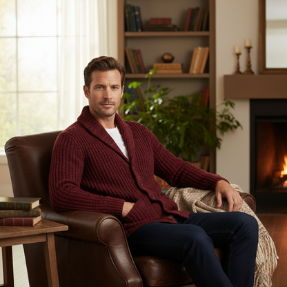 Cardigan homme en maille épaisse avec col châle 11