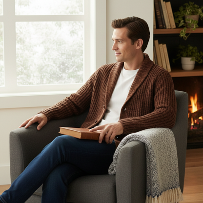 Cardigan homme en maille épaisse avec col châle 12