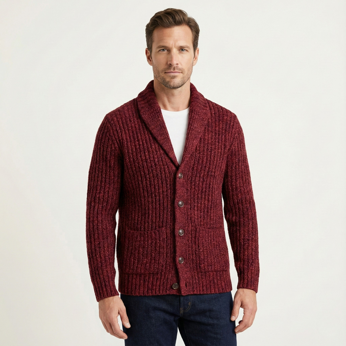 Cardigan homme en maille épaisse avec col châle 2