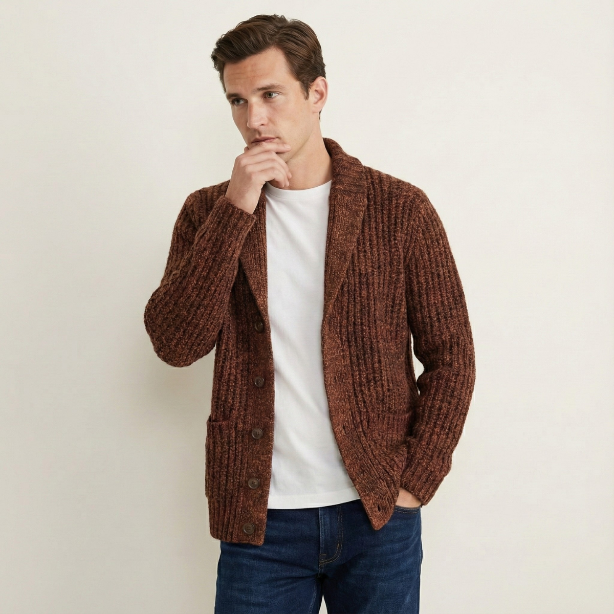 Cardigan homme en maille épaisse avec col châle 4