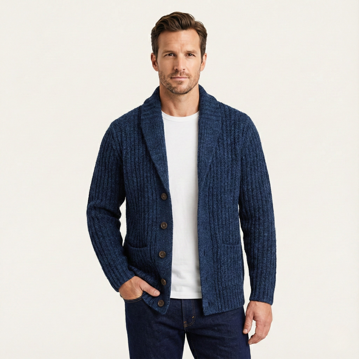 Cardigan homme en maille épaisse avec col châle 8