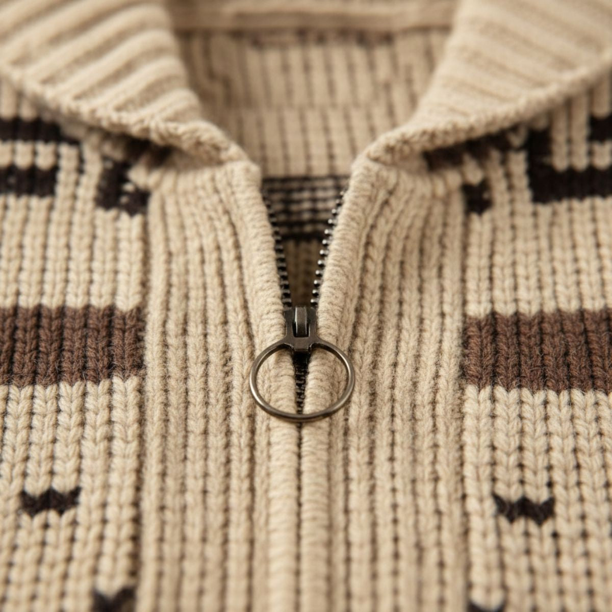 Cardigan zippé en maille à motif géométrique pour homme avec col châle 11