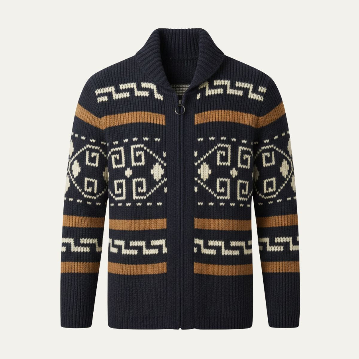 Cardigan zippé en maille à motif géométrique pour homme avec col châle 4