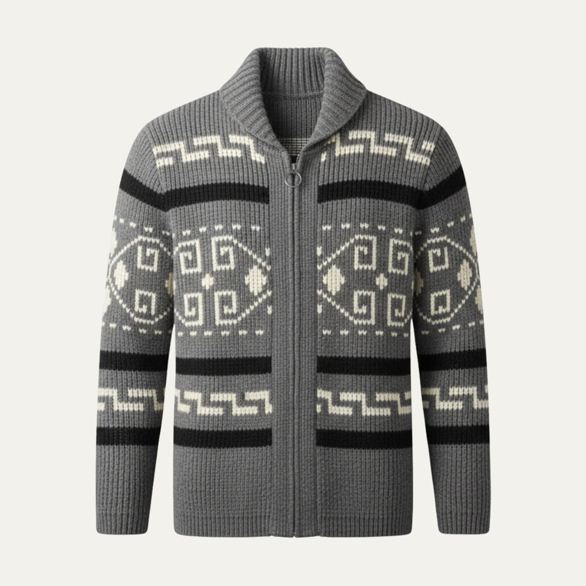 Cardigan zippé en maille à motif géométrique pour homme avec col châle 6
