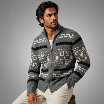 Cardigan zippé en maille à motif géométrique pour homme avec col châle 7