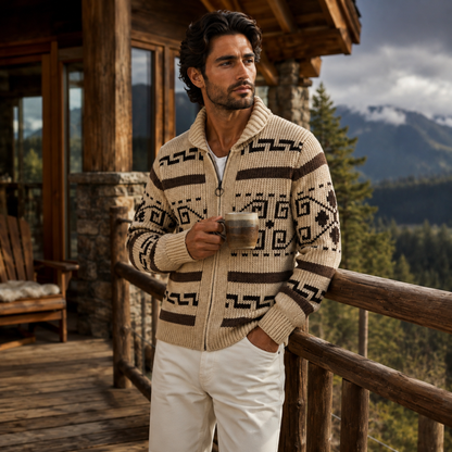 Cardigan zippé en maille à motif géométrique pour homme avec col châle 8