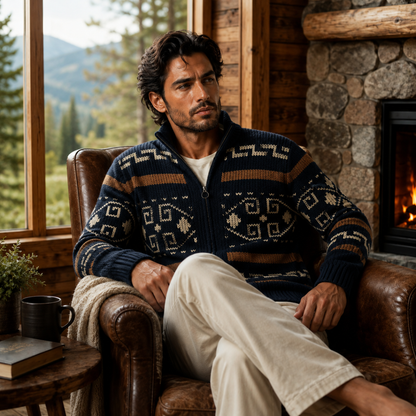 Cardigan zippé en maille à motif géométrique pour homme avec col châle 9