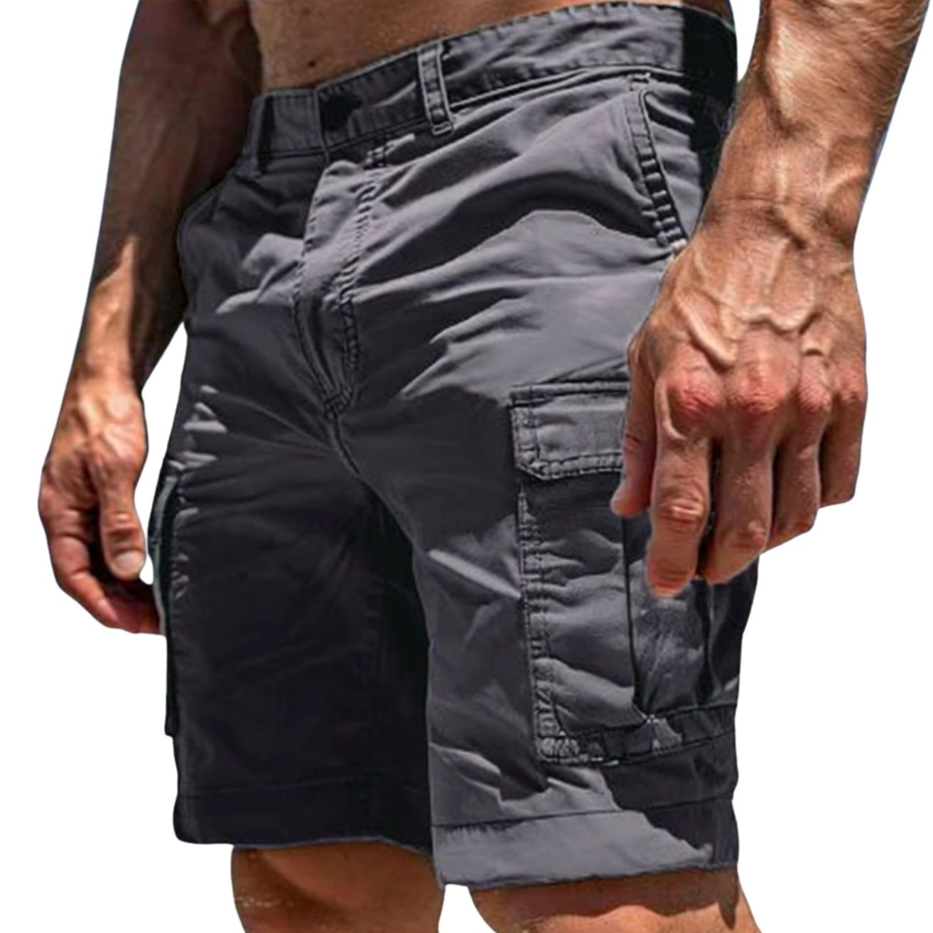 Short Cargo Homme avec Fermeture Bouton et Poches Latérales