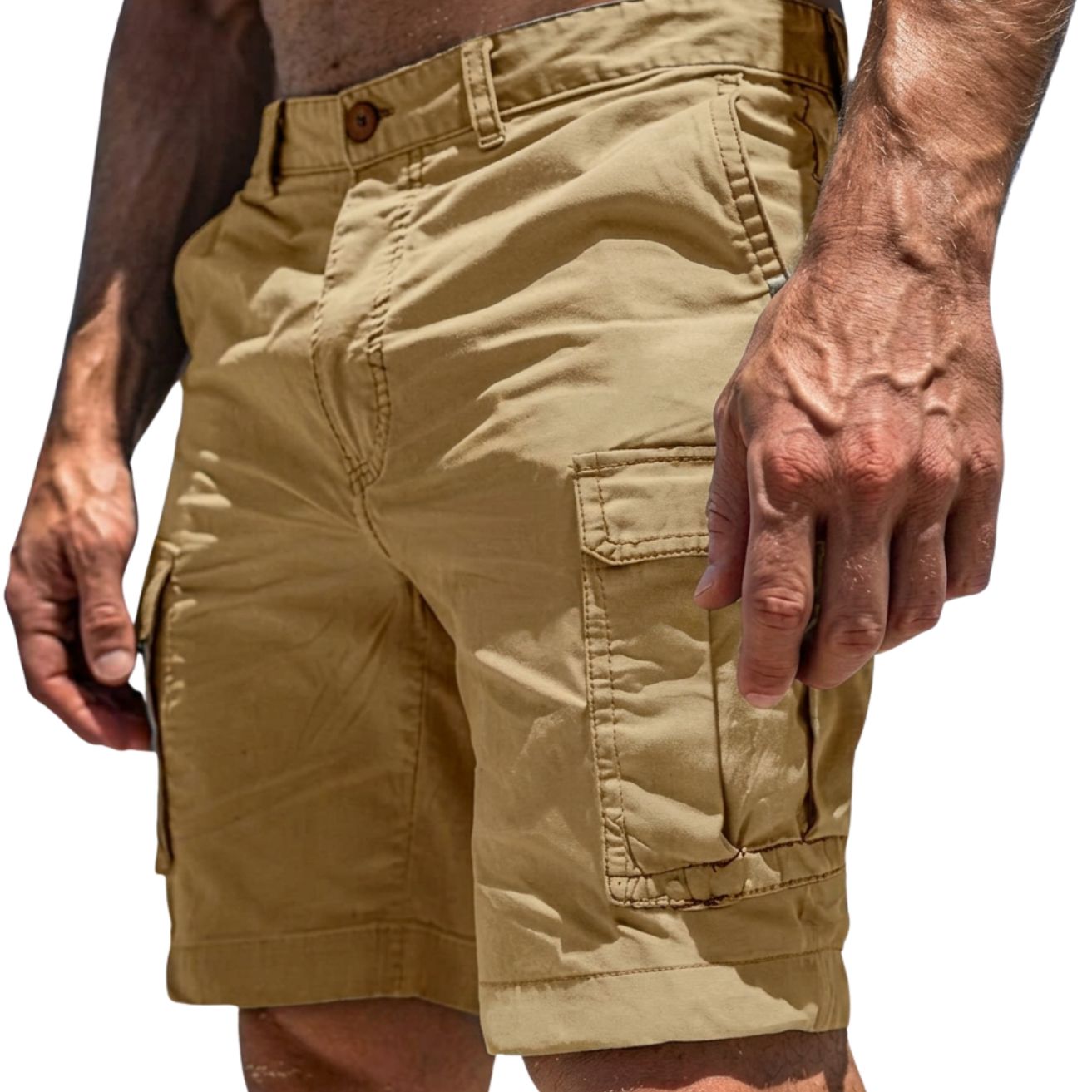 Short Cargo Homme avec Fermeture Bouton et Poches Latérales