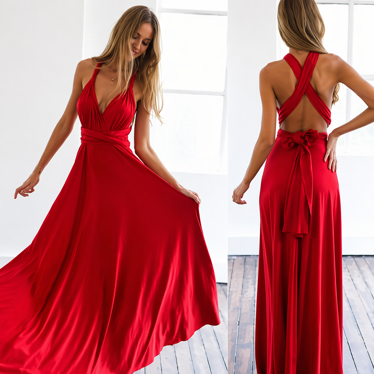 Robe longue femme à encolure croisée
