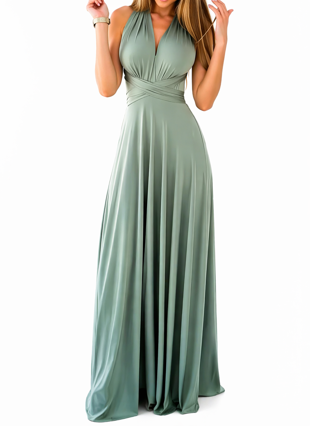 Robe longue femme à encolure croisée