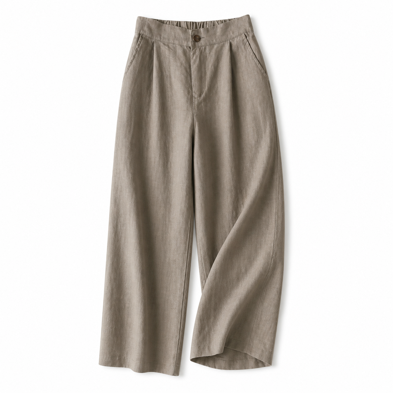 Pantalon femme taille haute avec jambes larges, plis frontaux et poches latérales