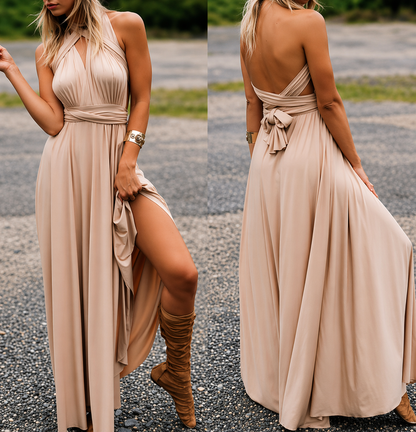 Robe longue femme à encolure croisée