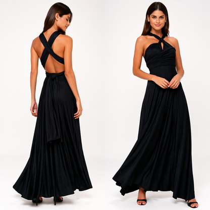 Robe longue femme à encolure croisée