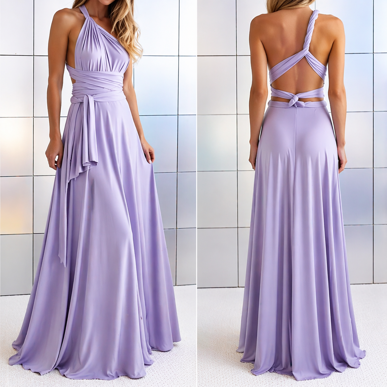 Robe longue femme à encolure croisée