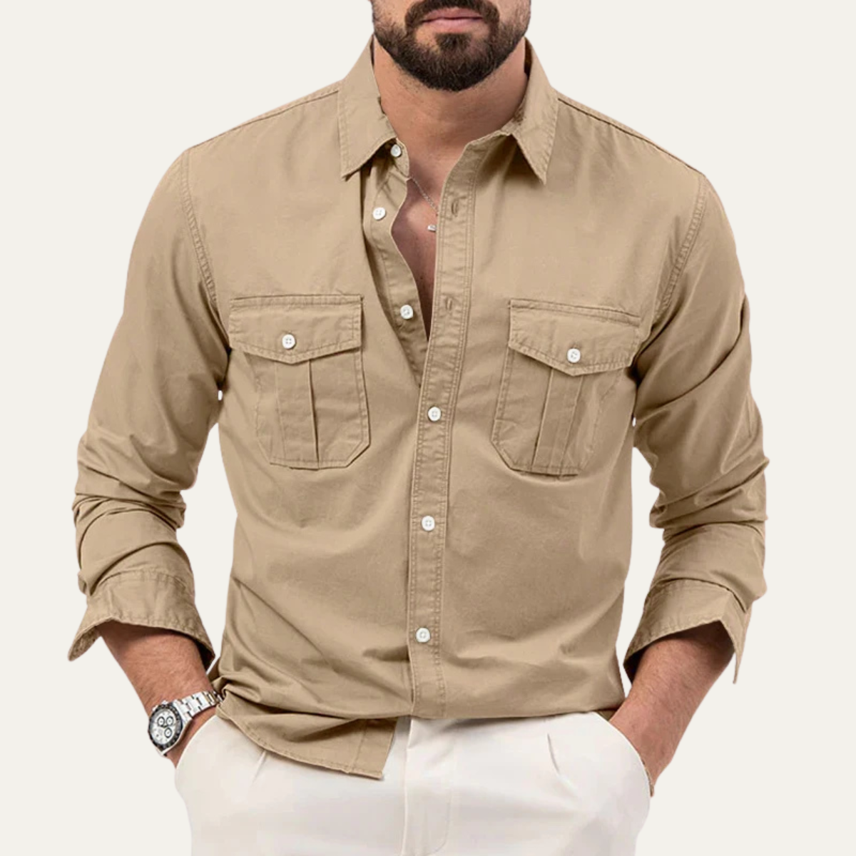 Chemise à manches longues pour homme avec deux poches poitrine 10