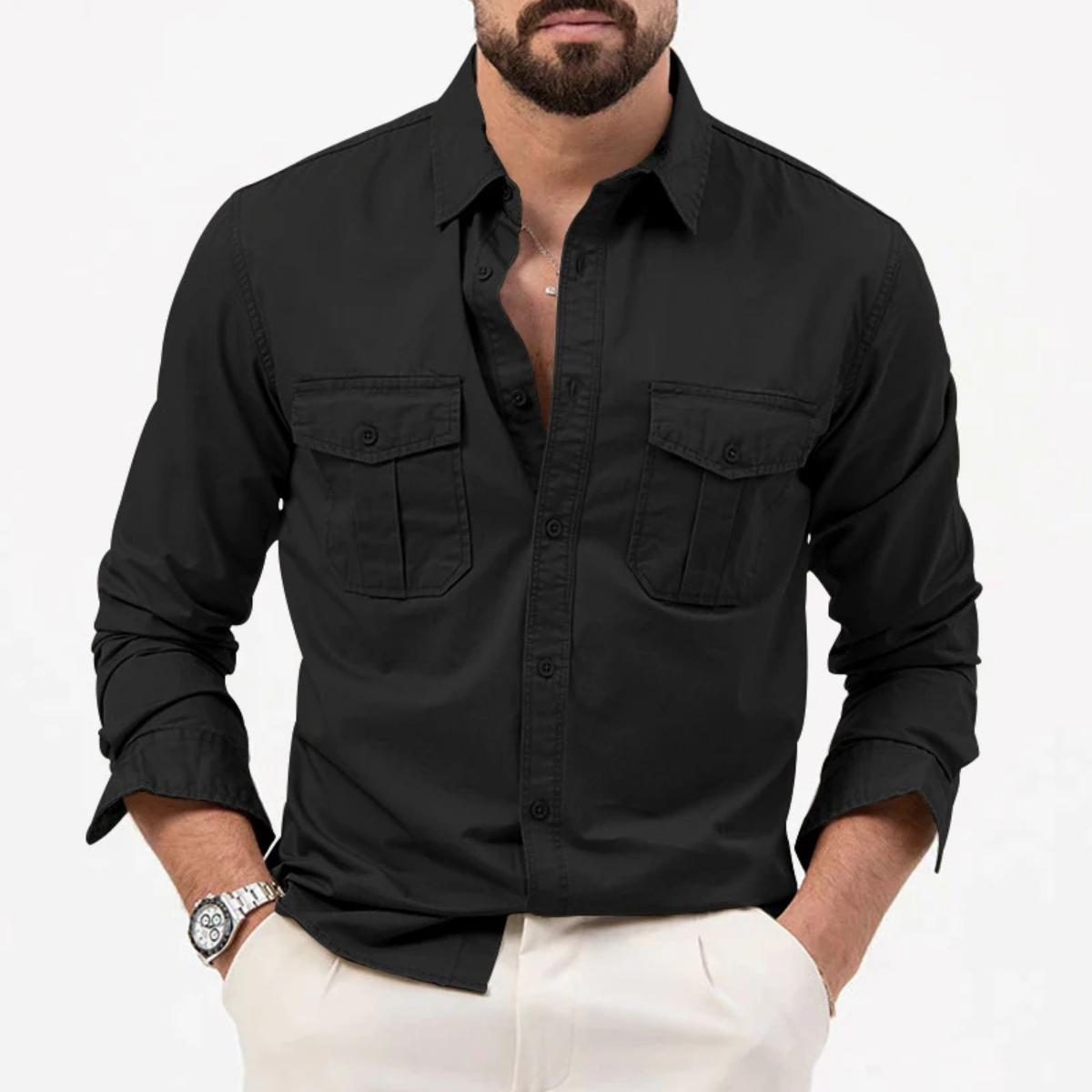 Chemise à manches longues pour homme avec deux poches poitrine 12