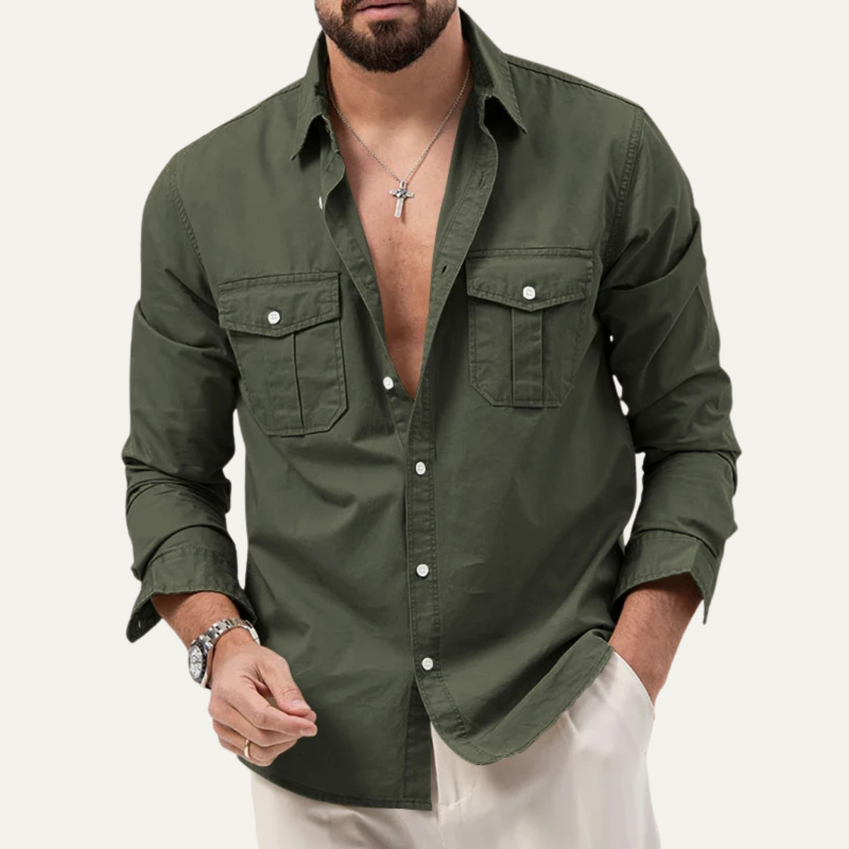 Chemise à manches longues pour homme avec deux poches poitrine 3