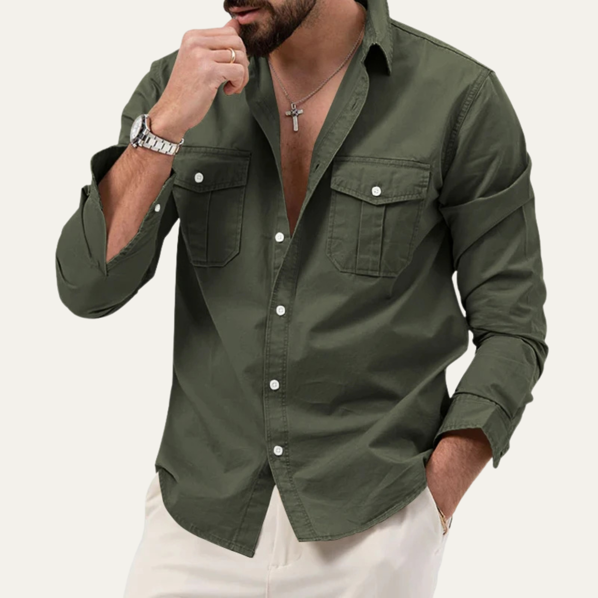 Chemise à manches longues pour homme avec deux poches poitrine 5