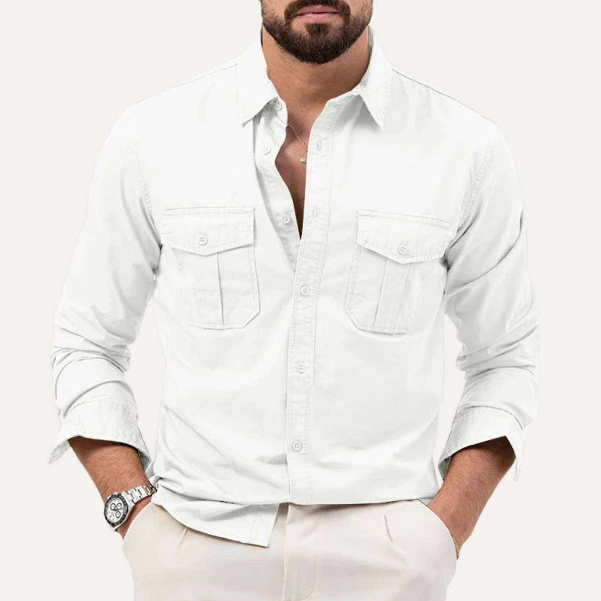 Chemise à manches longues pour homme avec deux poches poitrine 7