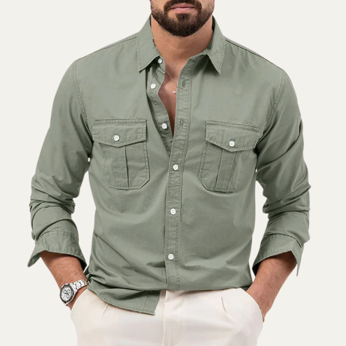 Chemise à manches longues pour homme avec deux poches poitrine 8