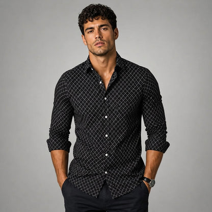 Chemise à manches longues pour homme avec imprimé géométrique 2