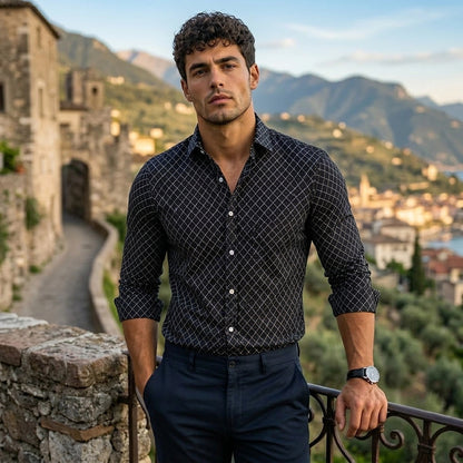 Chemise à manches longues pour homme avec imprimé géométrique 7
