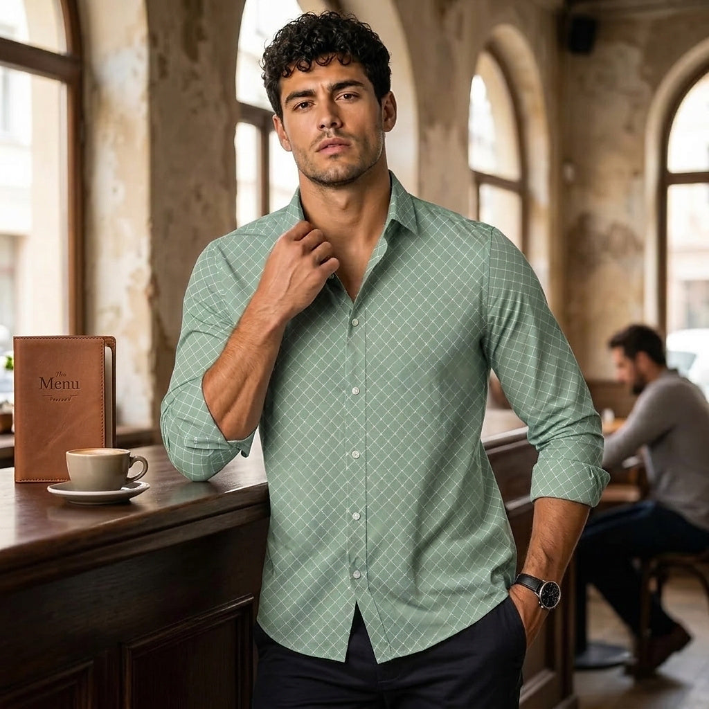 Chemise à manches longues pour homme avec imprimé géométrique 8